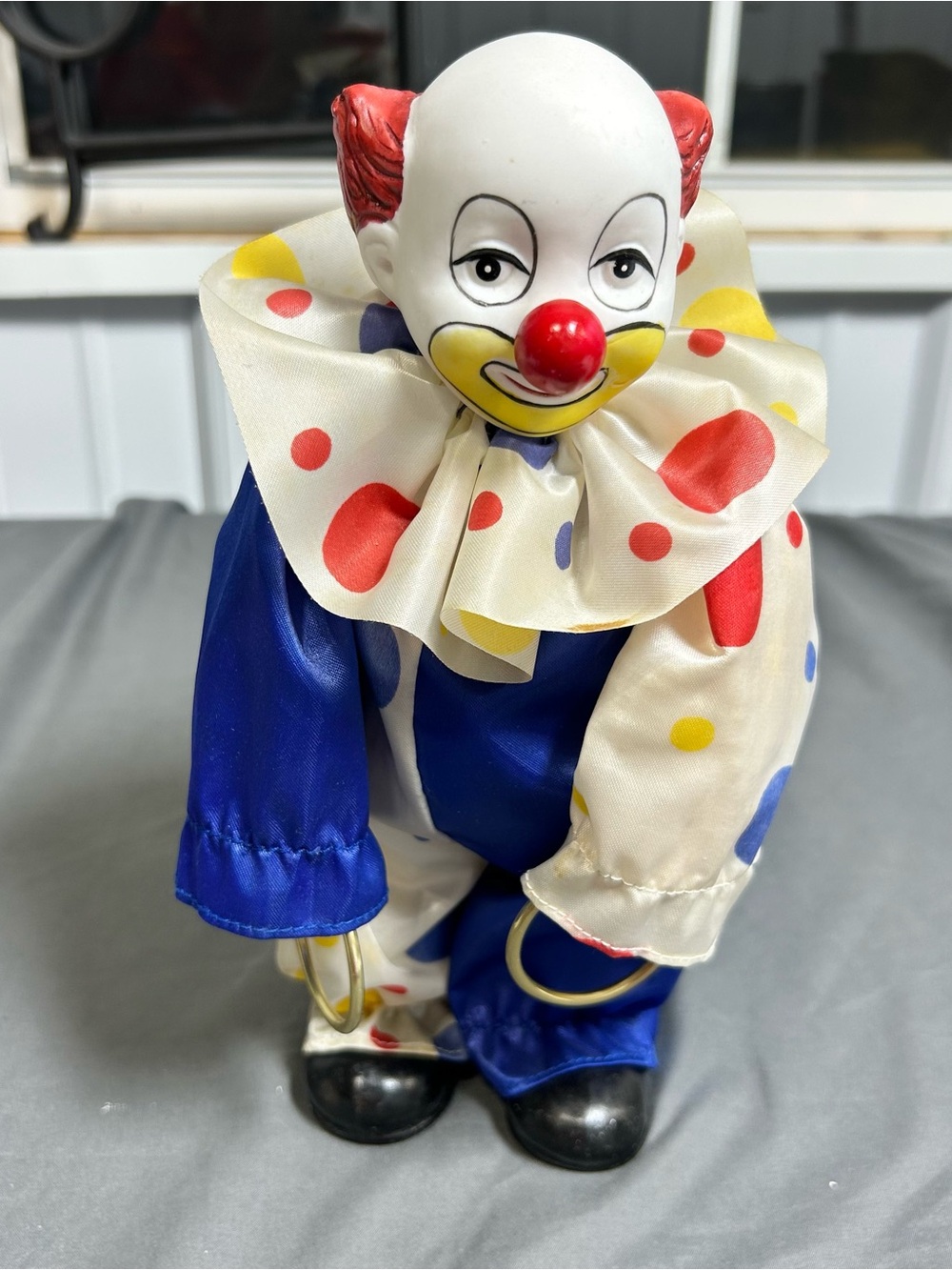 Vintage Wind Up Clown Doll 10 inch Porcelain Face! Works!! Good condition
